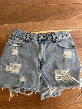 Levi’s Distressed Light Blue Denim High-Waist Shorts